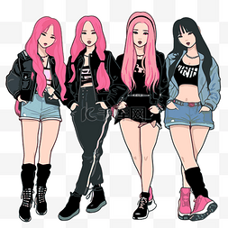 blackpink 剪贴画 三个粉红色头发和