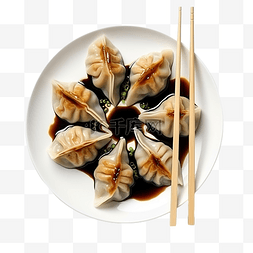 冰箱存储食品图片_黑盘酱油和筷子上的饺子食品
