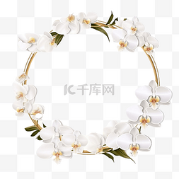 金色空间背景图片_最小扁平式白色蝴蝶兰花环，带金