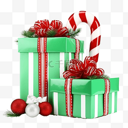 绿色糖果图片_装有圣诞礼物的盒子和绿色糖果手