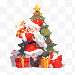 圣诞老人把礼物放在圣诞树下