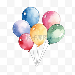 可爱的气球图片_水彩画一套可爱的气球