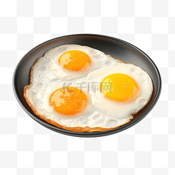 手绘火腿煎蛋图片_3d 煎锅上的煎蛋健康早餐煎蛋