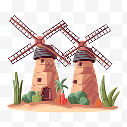 两个风车图片_风车剪贴画 沙漠中的两个风车，
