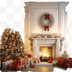 客厅节日图片_客厅的圣诞快乐内部有一棵圣诞树