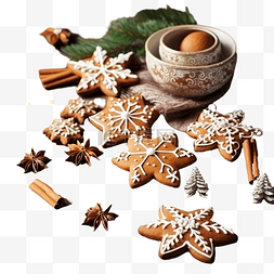 木桌上的传统圣诞姜饼，上面有配
