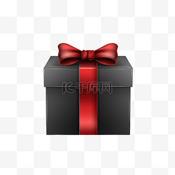有红丝带和蝴蝶结的黑色礼品盒