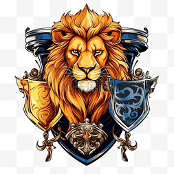 狮子的象征图片_带斧头徽章的加冕狮子现实风格经