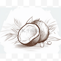 天然椰子卵石孤立素描图