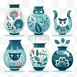 陶瓷剪贴画收集花瓶与猫头鹰和猫