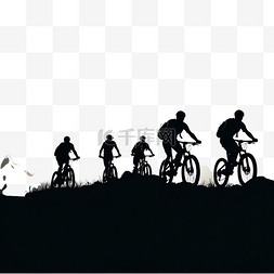 运动员剪影图片_晚上愉快地山地自行车和骑自行车