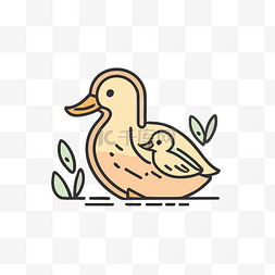 鸭子插图图片_白色背景上带有可爱线条的鸭子和
