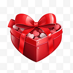 心形糖果盒 红色心形盒，带蝴蝶结，情人节那天的孤立插图