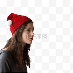 老人寻求帮助图片_戴着圣诞帽的女孩看着没有焦点的
