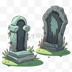 墓碑剪贴画 卡通墓地 坟墓长满草 