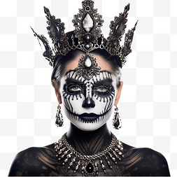 骷髅化妆图片_黑暗女王为万圣节派对和“不给糖