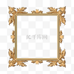白色优雅相框图片_金色相框与角线花卉相框隔离