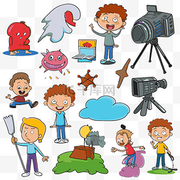 儿童视频图片_带相机和不同视频对象的内容剪贴
