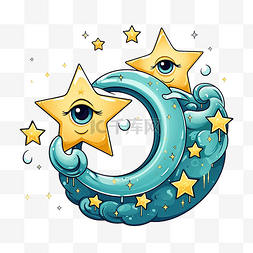 卡通可爱占星术月亮和星星和眼睛