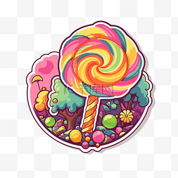 糖果插画彩色棒棒糖与树剪贴画 