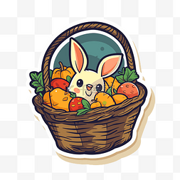 可爱的兔子在一个木篮子里，背景