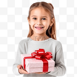 快乐的小女孩带着礼品盒庆祝圣诞