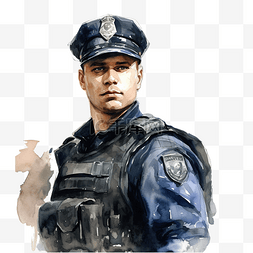 警察专业水彩画