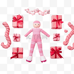 圣诞礼物创意图片_用娃娃腿和粉红色礼品盒制成的创
