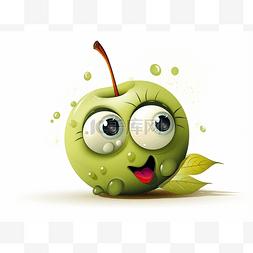 橄榄绿叶图片_大眼睛绿叶绿色卡通苹果