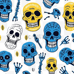 骨骼形状图片_万圣节无缝涂鸦图案与恐怖的蓝色