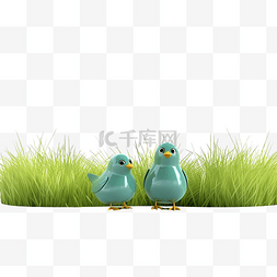 绿草田上天堂鸟的 3D 渲染图像