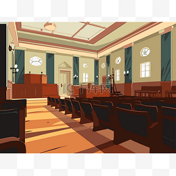 法庭剪贴画 卡通风格法庭的内部 
