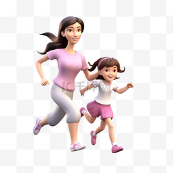 妈妈和孩子一起玩图片_3d 渲染妈妈和女儿跑去拥抱插图