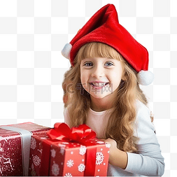 戴花环的小女孩图片_在节日装饰的房间里，圣诞树附近
