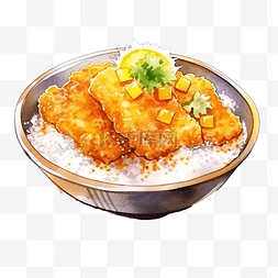 炸酱面师傅图片_水彩日本料理炸猪排咖喱饭碗