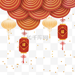 传统节日剪纸装饰图片_春节兔年中国农历新年祥云红灯笼