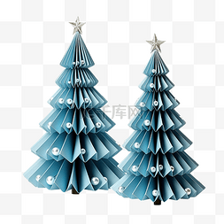 砍树图片_蓝纸折纸圣诞树，银球装饰