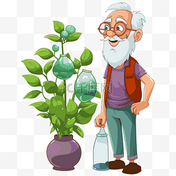 老人和图片_下一个剪贴画：一个拿着植物的老