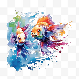 鱼抽象图片_PNG水彩鱼抽象飞溅和充满活力的色