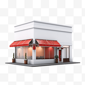 咖啡店面图片素材_商店建筑微型商店 3d 插图 3d 渲染