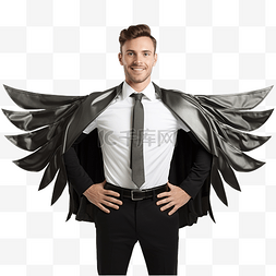 成功的翅膀图片_一位企业家自信地站立，戴着超级