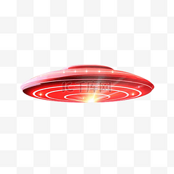 通过空间图片_红色条纹飞碟插图通过发光向下飞