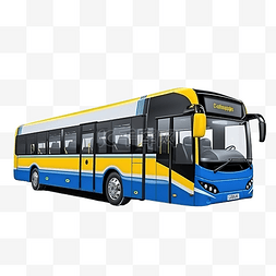 巴士蓝色图片_3D渲染泰国城市巴士蓝色白色黄色