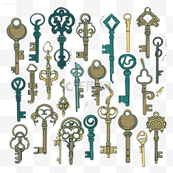 钥匙剪贴画许多可爱的复古钥匙由