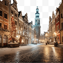 冬季的小镇图片_波兰波兹南圣诞夜老城老市场广场