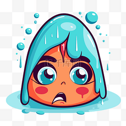 被淋湿的男孩图片_哭着的剪贴画卡通女人，蓝脸被雨