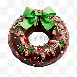 美味的巧克力甜甜圈装饰成圣诞花