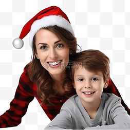 年轻母亲带着儿子准备圣诞节的肖