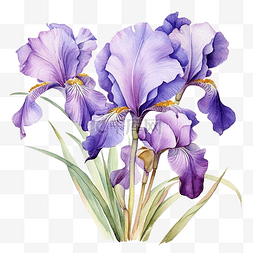蓝色紫色水彩图片_鸢尾花水彩画