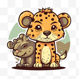 猎豹卡通图片_可爱的猎豹和穿山甲在一起插画剪